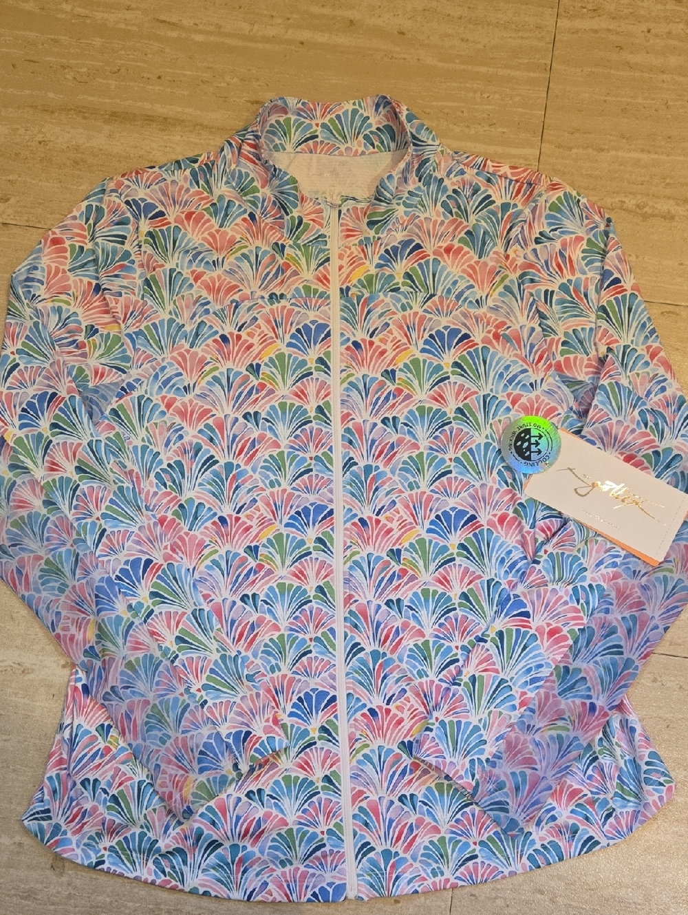 New Gottex Watercolor Seashell Print Full Zipper Jacket